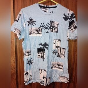 Hollister Blue T-Shirt with Palm Graphics